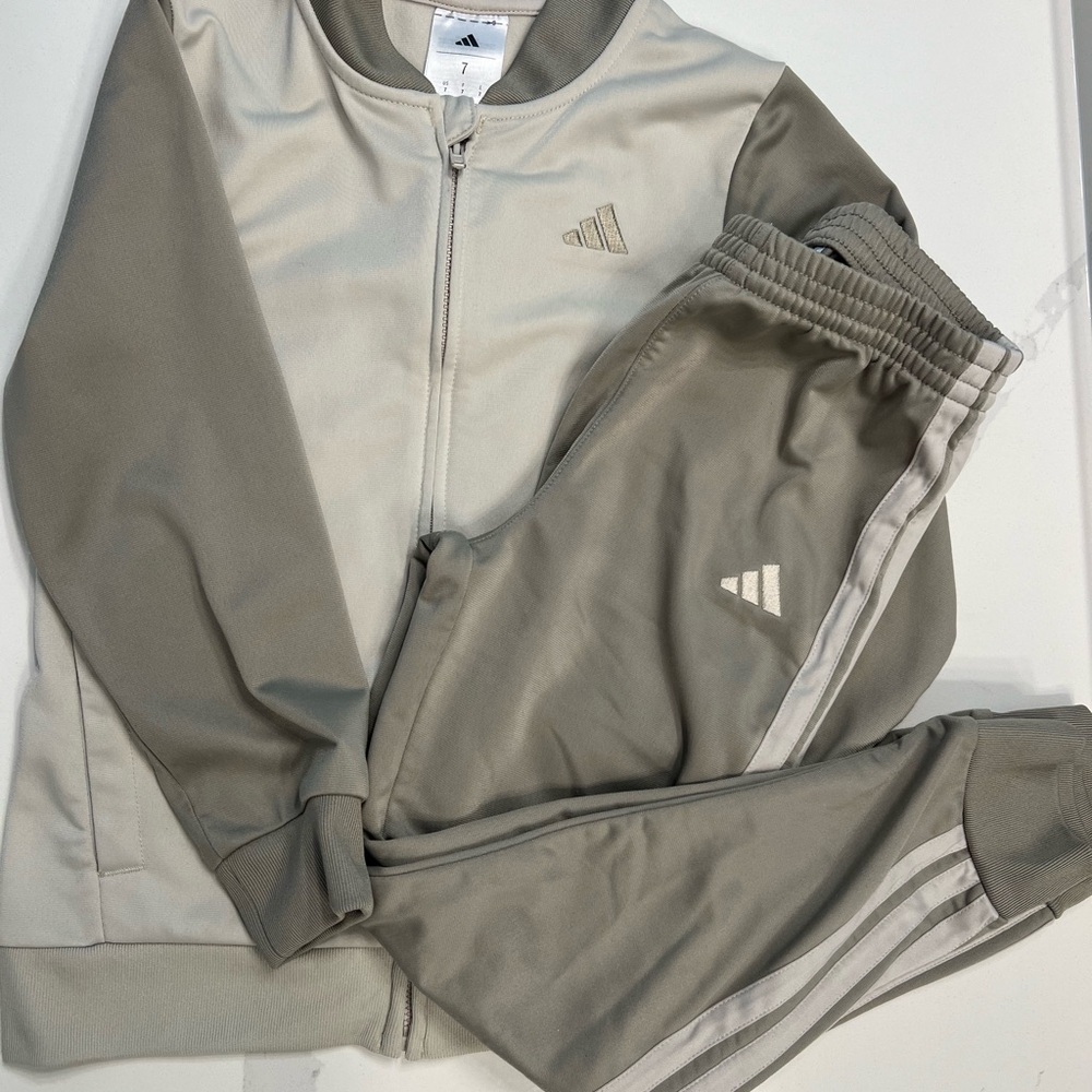 adidas Taupe and Cream Two-Tone Track Jacket & Pants Set